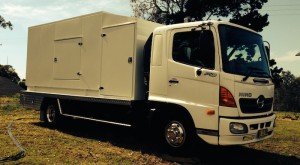 Film Silenced Generator Truck – 150kva Film silenced generator truck - storage bay